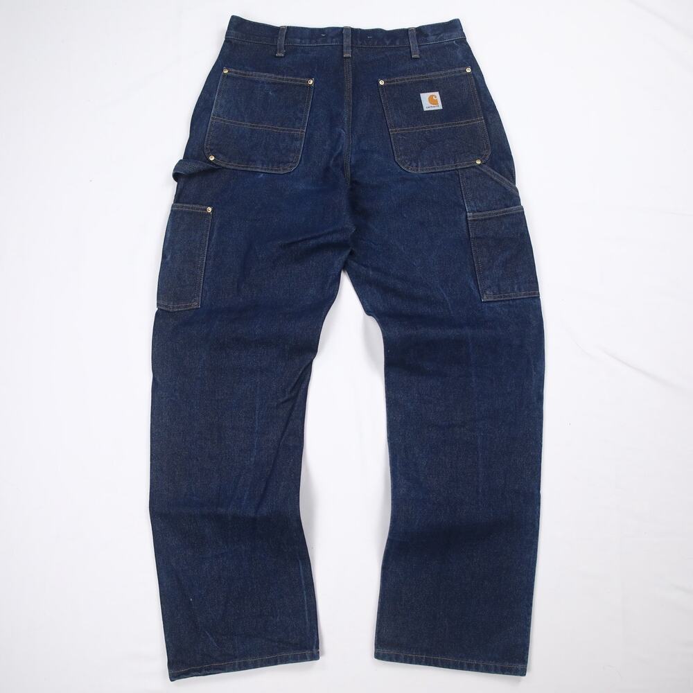 Vintage Carhartt B07 DNM Dark Blue Jeans Denim Double Knee Carpenter Pant 32x31 - Picture 2 of 13